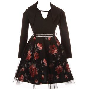 Little Girl 2 PCS Dress Jacket Set Sleeveless Floral Easter Flower Girl Dress